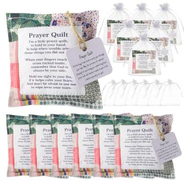 Imagem de linastu 6 peças mini colcha de oração com cruz interna com 6 sacos de organza, bolso vintage escritura oração colcha quadrados simpatia/incentivo presentes cristãos para mulheres clero pastor