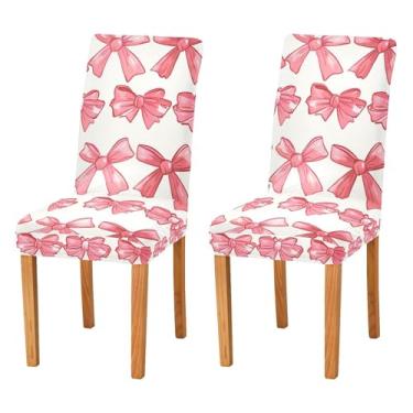 Imagem de SEHANY Conjunto de 4 capas de cadeira com laço de bolinhas rosa para sala de jantar, elástico, removível e lavável, para cozinha, hotel, festa, Natal