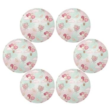 Imagem de Wassud Jogo americano conjunto de 6 corações balões de ar tapetes de mesa redondos para cozinha e jantar tapetes laváveis resistentes ao calor decoração de mesa 39 cm