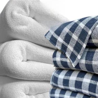 Imagem de Kit 20 Panos de Chão Alvejado Branco 70x40cm Saco Duplo Pano de Limpeza Multiuso 100% Algodão para Uso Doméstico (10 Xadrez 10 Branco)