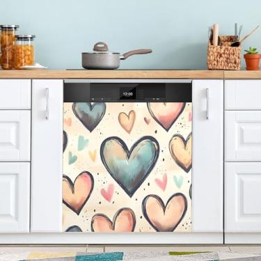 Imagem de ATTX Capa magnética para lava-louças Dia dos Namorados Coração | Adesivo decorativo de eletrodomésticos de 58 x 66 cm para armários domésticos e eletrodomésticos #122