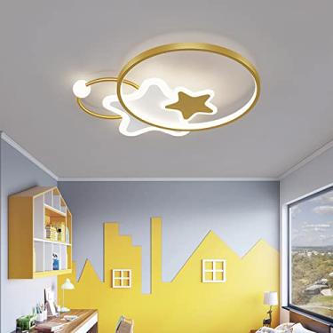 Imagem de Luminária de teto LED para quarto infantil, com intensidade regulável, controle remoto, ideal para quarto de bebê, sala de estar, quarto, cozinha e sala de jantar (dourada, A-52cm)