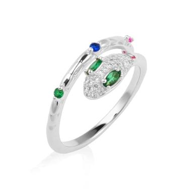 Imagem de Aura & lrena Anéis de cobra de platina 18K para mulheres, anéis de cobra ajustáveis com zircônia cúbica AAA, anéis statemen não manchados