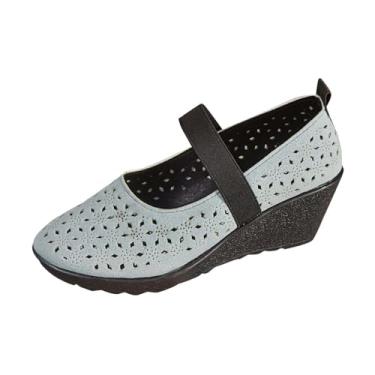 Imagem de Sapato feminino com bico redondo e bico grosso, casual, boca rasa, confortável, Azul royal, 34