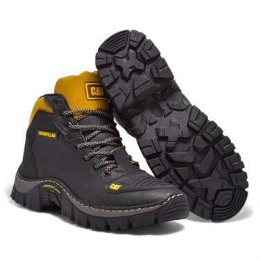 Imagem de Bota Adventure Masculina CAT em Couro Sintético, Cano Médio, Antiderrapante, Confortável, Preta com Amarelo (Preto e Caramelo, 38, BR, Adulto, Numérico, 44)