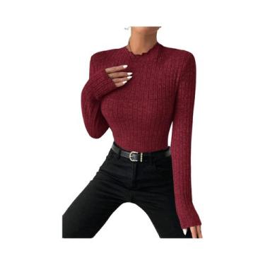 Imagem de Suéter Feminino Listrado De Tricô Com Gola Franzida E Manga Longa, Top