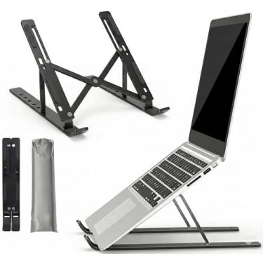 Imagem de SUPORTE BASE APOIO DE MESA STANDING DESK EM ALUMíNIO CROMADO PARA NOTEBOOK, TABLET, SMARTPHONE E LIVRO. RESISTENTE, LEVE, ESTÁVEL, ERGONÔMICO, DOBRÁVEL E ANGULÁVEL PARA LAPTOPS DE ATÉ 17" (PRETO)