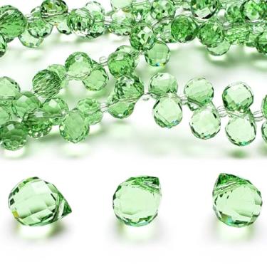 Imagem de Chengmu Contas de vidro de morango verde grama de 8 mm para fabricação de joias, contas espaçadoras de prisma crital de lágrima facetada para pingentes, pulseira, colar, brinco, 90 peças