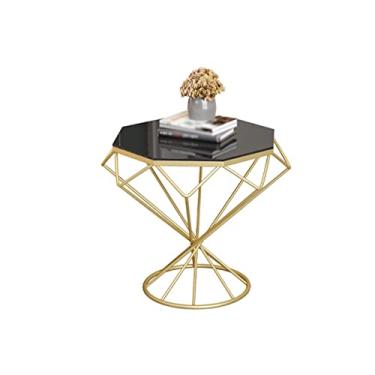 Imagem de Mesa central redonda de vidro mesa lateral sala de estar sofá mesa de canto pequena moldura de metal quarto mesa de cabeceira decorativa mesa de centro mesa de quarto