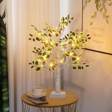 Imagem de Árvore de Natal de bétula branca com luzes LED, bateria de 60 metros/árvore pequena operada por USB com temporizador, decoração de mesa de férias para mesa de escritório em casa (A)