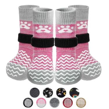 Imagem de PUPTECK Meias antiderrapantes para cães, 2 pares com garras duplas para pisos de madeira, sapatos para pavimento quente/frio, protetores de botas e patas para evitar lamber, botas de tração para cães