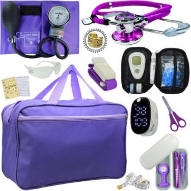 Imagem de Kit Bolsa Cores Aparelho de Pressao Esfigmomanometro Estetoscópio Medi