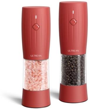 Imagem de Ultrean Conjunto de moedor de sal e pimenta, moedor de sal e pimenta recarregável, 6 espessuras ajustáveis, luz LED, presentes de Natal vermelho, vermelho carmesim