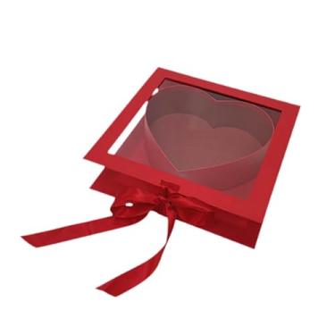 Imagem de Baoblaze Caixa de Dia dos Namorados em Formato de Coração com Flores, Elegante, Criativa, com Tampa Transparente para Presentes de Casamento, Chocolates, Vermelho