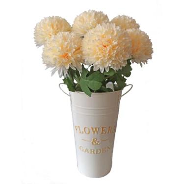Imagem de Flores de crisântemos artificiais champanhe, 6 peças, mães falsas, 10 cm, flores de seda de crisântemo, arranjos internos, bolas de flores falsas realistas, centros de mesa para mesas, decoração de