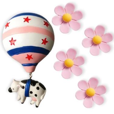 Imagem de Ouliget Ímãs de geladeira com balão de ar quente de flores engraçadas, ímãs fortes decorativos 3D para quadro branco, cozinha, escritório, máquina de lavar louça, 5 peças