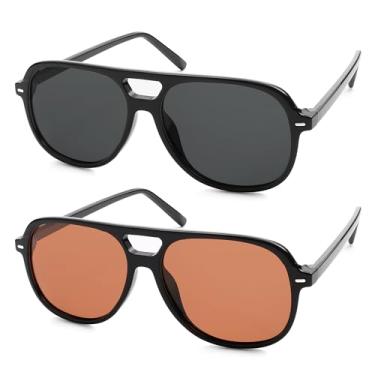 Imagem de HERJOUR Óculos de sol aviador retrô moderno polarizado feminino masculino anos 70 clássico vintage grande AR82278, Armação preta/lente preta + preto/laranja claro e vermelho, M