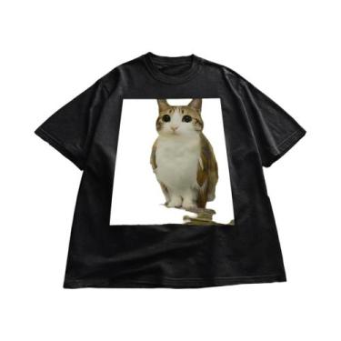 Imagem de Camiseta De Gato Engraçada Com Meme De Gato E Coruja - Meowl Brainrot 