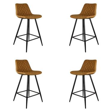 Imagem de Kit 4 Banquetas Decorativas Magé Pu Matelassê C/apoio Para Os Pés Base Em Aço Marrom G56 - Gran Belo