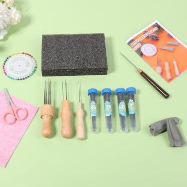 Imagem de Kit de feltragem com 127 peças, 4 agulhas de feltragem tamanho 80, 3 cabos de madeira, 40 pinos de posicionamento, berço de 2 dedos e tapete de feltro de 15 x 10 cm, suprimentos de feltro para