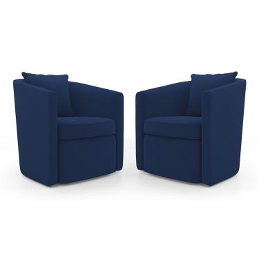 Imagem de Kit 02 Poltronas Decorativas Sala De Estar Aimê Veludo Azul Marinho - Desk Design