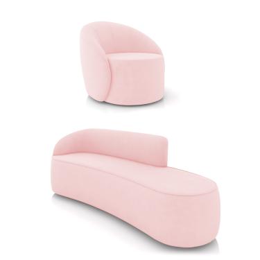 Imagem de Sofá 4 Lugares Orgânico 220cm Morgan e Poltrona Lua Suede Rosa Bebê D03 - D'Rossi