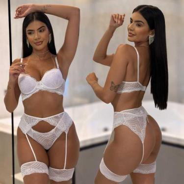 Imagem de Lingerie Com Bojo Sensual Sexy Com Cinta Liga Renda Calcinha fio - LIk