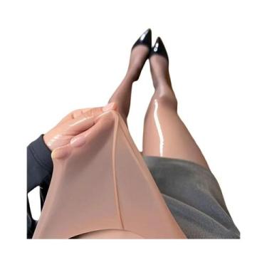 Imagem de Meia-calça Feminina plus Size De Cintura Alta, Preta, Brilhante E Tran