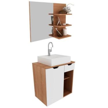 Imagem de Conjunto Para Banheiro Com Cuba E Espelho Amendoa Branco - TECNO MOBIL