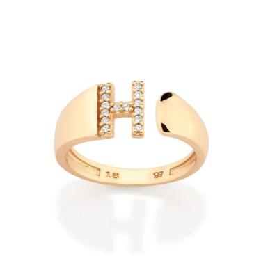 Imagem de Anel Letra com Zircônias Banhado a Ouro Rommanel 513643 Tamanho:22Cor: