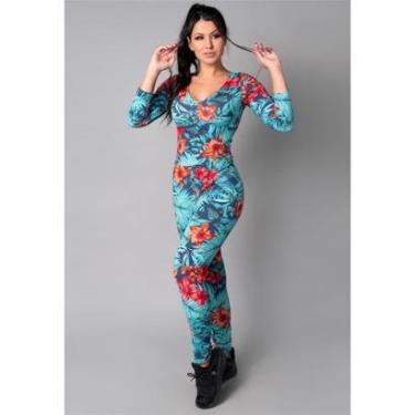 Imagem de Macacão Longo Feminino 3/4 Costa Fechada Fitness Suplex Academia Mvb Modas-Feminino