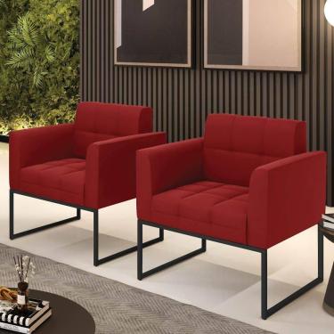 Imagem de Poltrona Sala Decorativa Kit 2 Elisa Veludo Marsala Base Industrial Preta D`Rossi
