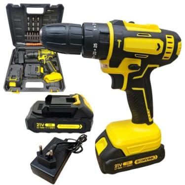 Imagem de Parafusadeira Sem Fio 21V com 2 Baterias + 1 Carregador + Kit Completo