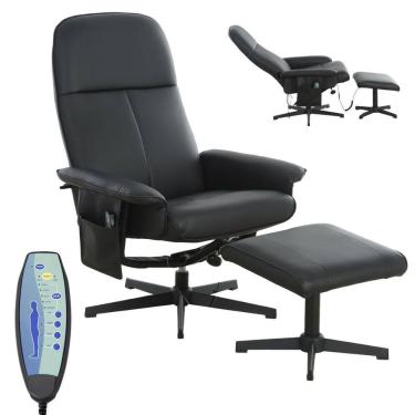Imagem de Poltrona Reclinável Massageadora Aquecimento Apoio Pés Cadeira Papai Relaxante Preta Importway Iwm02
