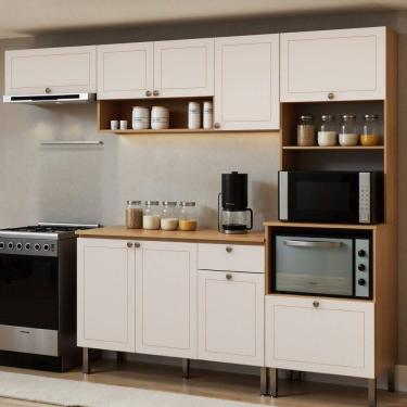 Imagem de Cozinha Modulada 5 Peças em Mdf com Torre Quente Detalhe Americano Frisado Frizz Cinamomo Fosco / Branco Fosco