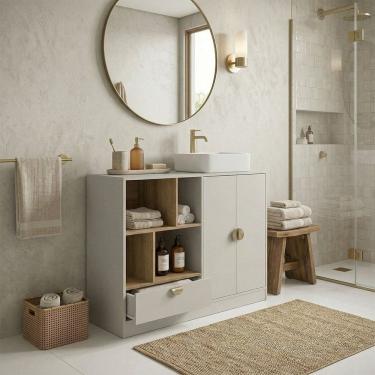 Imagem de Balcao Gabinete de Banheiro 1 Gaveta e 2 Portas com Cuba Lille Arenas