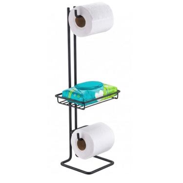 Imagem de Suporte Papel Higiênico Duplo Porta Objeto de Chão Banheiro Preto Fosco - 1182PT Future