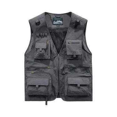Imagem de Colete Tático Masculino 6XL Com 14 Bolsos, Colete De Pesca Em Malha Se
