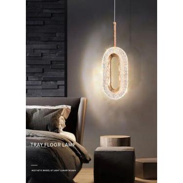 Imagem de Kit 2 Luminária Pendente Teto Cristal Led Oval Dourado 3 Em1 Voltagem 