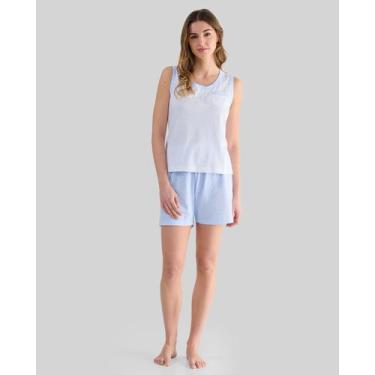 Imagem de Pijama Feminino Macio com Estampa de Corações Curto Azul Celeste Lohe,
