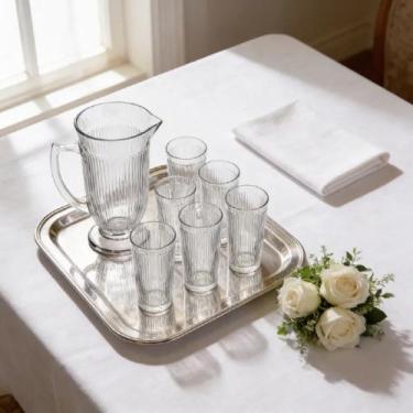Imagem de Jarra 1L c/6 Copos 265ml Vidro Transparente Lila Hauskraft