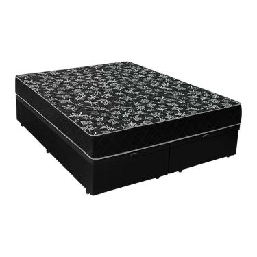 Imagem de Cama Box Baú King com Colchão Espuma D20 Tecido Sintético Preto 193x203x41cm Bello Box