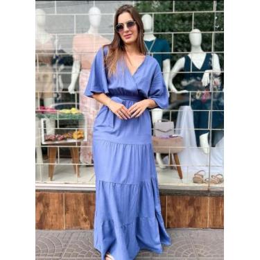 Imagem de Vestido longo azul com manga  tamanho m - Ella store