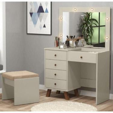 Imagem de Penteadeira Camarim 05 Gavetas Mel Off White Com Banqueta - Patrimar -