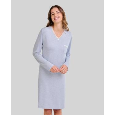 Imagem de Camisola Feminina Vigore com Renda e Decote em V Cinza Lohe, Cinza, GG