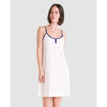 Imagem de Camisola Feminina Alças Poá Macia Azul Marinho Lohe, Azul marinho, XXG
