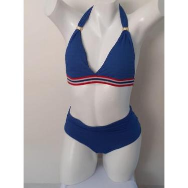 Imagem de Biquini Cortinão Frente Única Hot Pant Cintura Alta - Bela Brasil, Azu