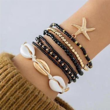 Imagem de Conjunto De Pulseiras Boêmias Femininas Com Conchas, 7 Peças, Pingente