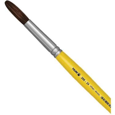 Imagem de Pincel Escolar Redondo Tigre 266 N24 Cerdas Pelo de Pônei Cabo Amarelo