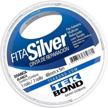 Imagem de Fita Adesiva Silver de Alta Resistência Tecido Laminado e Borracha 48MM X 5M Branca Tekbond